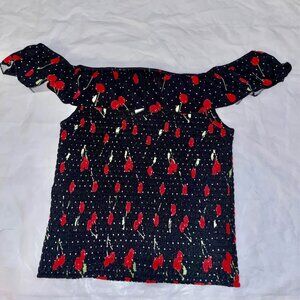 Almost Famous On / Off Shoulder Cherry Print Top, Medium